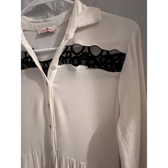 Sugarfree White Black Crochet Tiered Maxi Dress Size S Boho Cottagecore Prairie - Picture 3 of 9